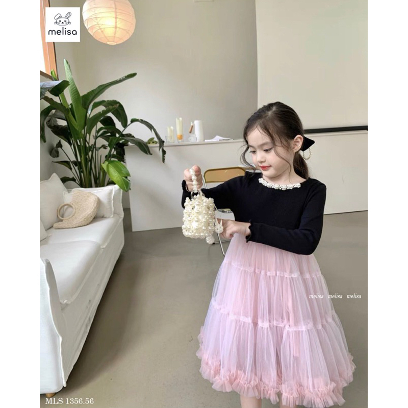 Váy thun đen chân hồng Melisa