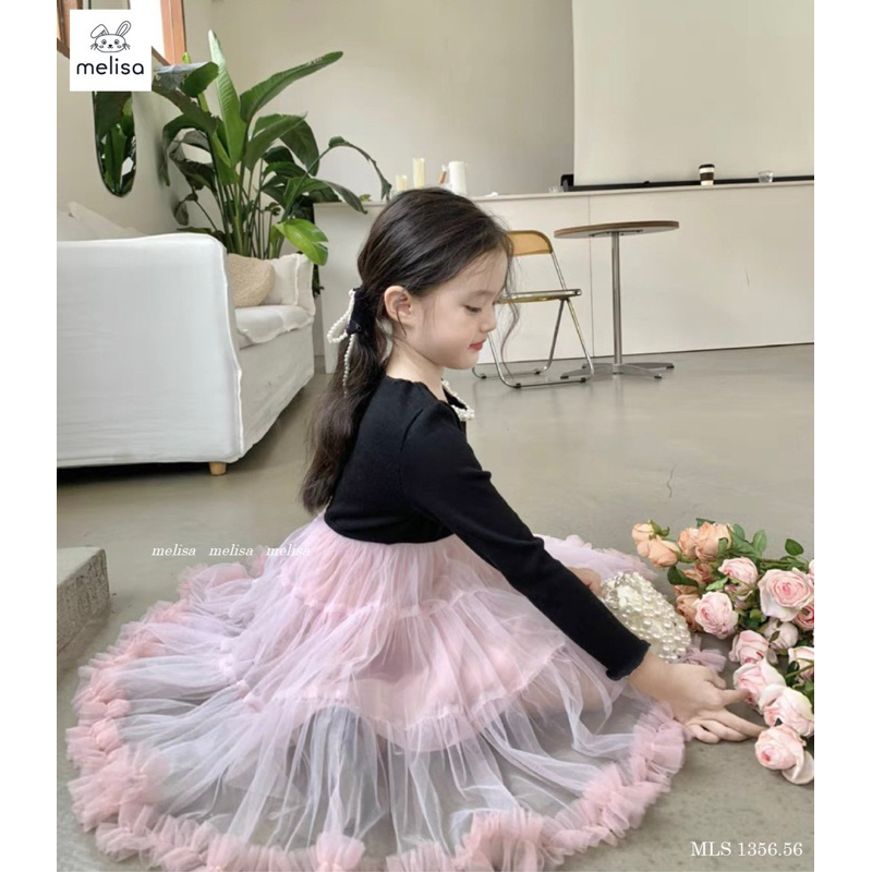 Váy thun đen chân hồng Melisa