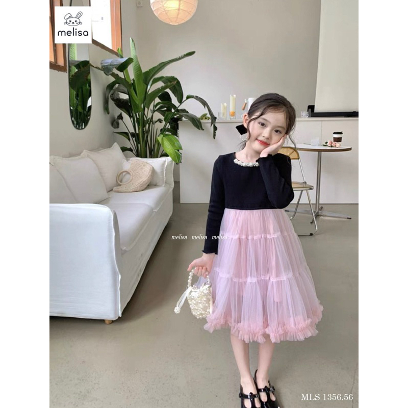 Váy thun đen chân hồng Melisa