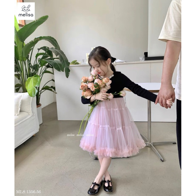 Váy thun đen chân hồng Melisa