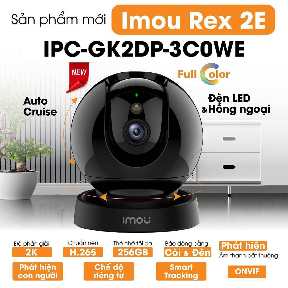 Camera iMOU Wifi PT trong nhà Full Color Rex 2E 3.0MP 5.0MP GK2DP - Hàng Chính Hãng