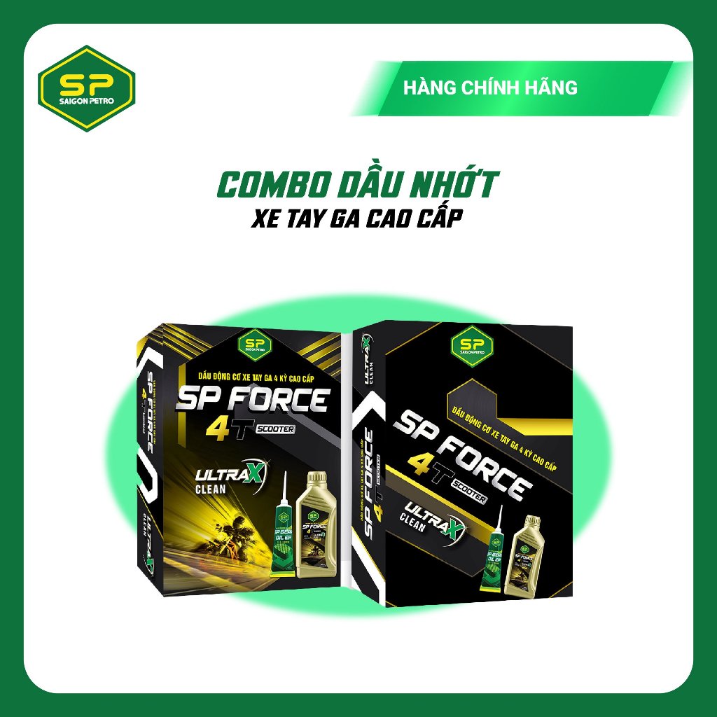 Combo Dầu nhớt động cơ và Dầu hộp số dành cho xe tay ga - Saigon Petro - SP Force 4T Scooter, API SL, Dung tích 0.8L