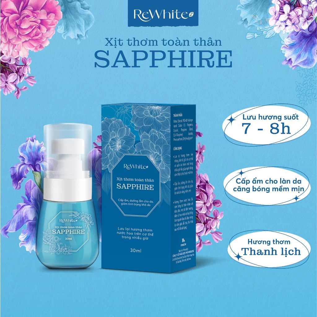 Xịt Thơm Toàn Thân Sapphire ReWhitez – Hương Nước Hoa Cao Cấp Lưu Hương 7 - 8 Giờ, Lọ 30ml