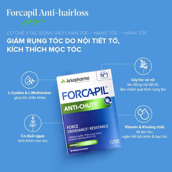 Bác Sĩ Cung Viên Uống Giảm Rụng Tóc Arkopharma Forcapil Anti-chute - Giúp Mọc Tóc, Dưỡng Suôn Mượt