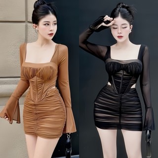 Sét áo crt tay loe chân váy lưới - sv58