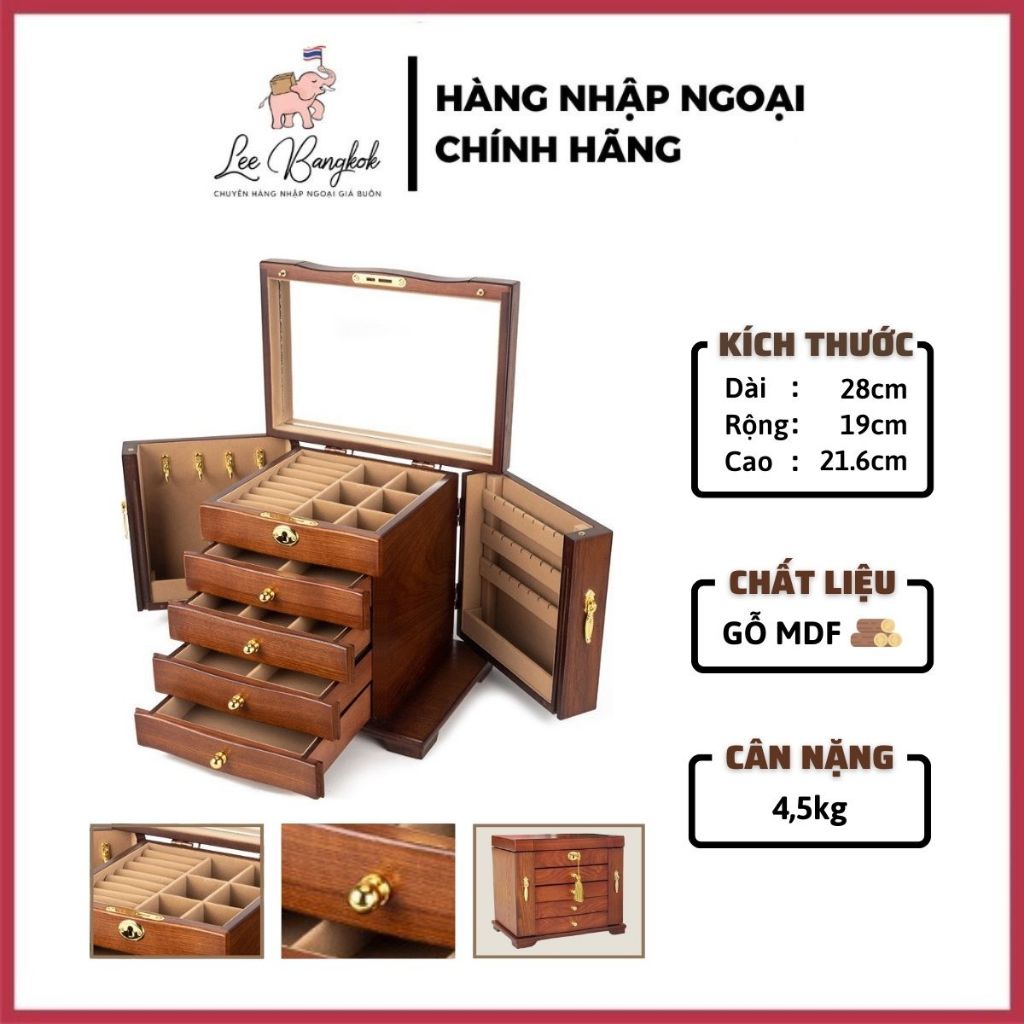 (TỦ CAO CẤP) Tủ, Rương Gỗ Đựng Trang Sức 4 - 5 - 6 Tầng Mở Cánh Chất Liệu Gỗ MDF Đựng Mỹ Phẩm, Đồng Hồ, Đá Quý