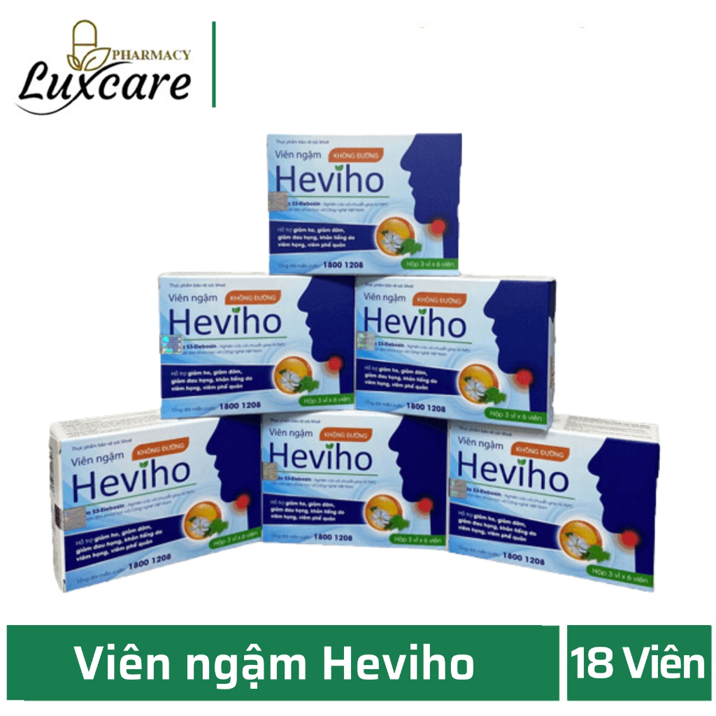 Viên Ngậm Heviho hỗ trợ giảm ho, giảm đờm, giảm đau họng, khản tiếng (hộp 18 viên) - Luxcare Pharmacy