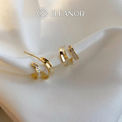 Bông tai nữ chuôi bạc 925 Eleanor Accessories viền cong khuyên tai đính đá phụ kiện trang sức 6744