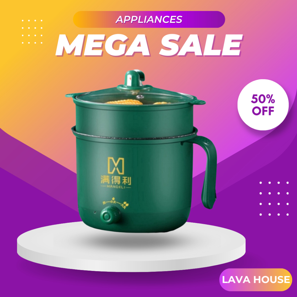 Nồi lẩu mini ca nấu mì 2 nấc nhiệt 18cm chống dính thế hệ mới có tay cầm tặng kèm giá hấp tiện dụng bảo hành 12 tháng