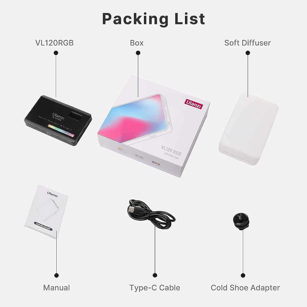 ULANZI VL120 RGB (2500-9000K) - Đèn LED đổi màu RGB | 20 hiệu ứng | Pin Lithium 3100mAh | BigBuy360 - bigbuy360.vn