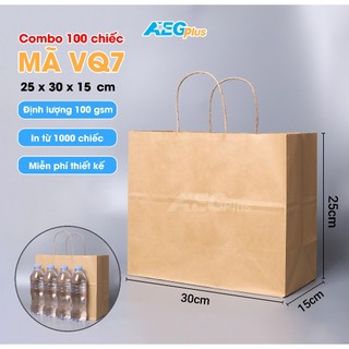 Combo 100 Túi giấy kraft có quai mã VQ7 dùng đựng quà tặng, thực phẩm, túi giấy in logo thương hiệu