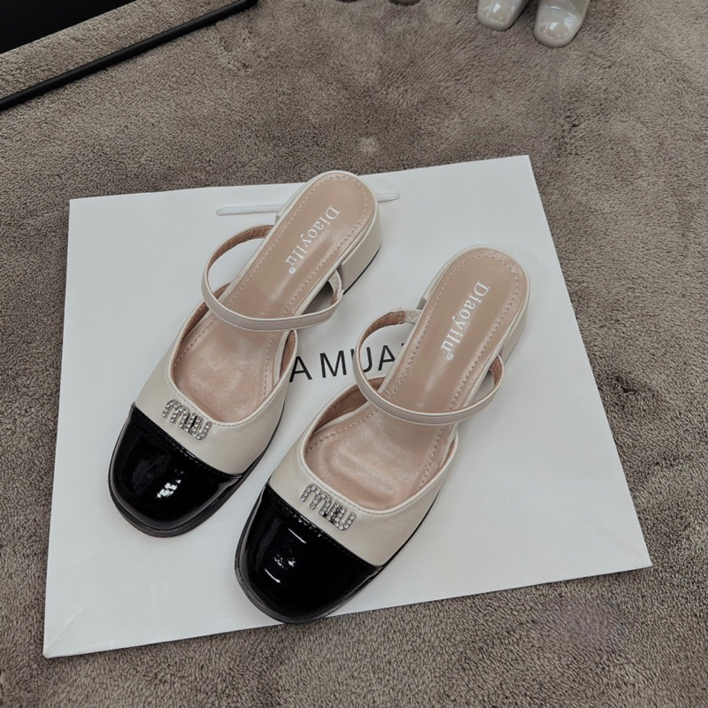 Giày sục gót vuông 5p Miu da siêu mềm 666-A1