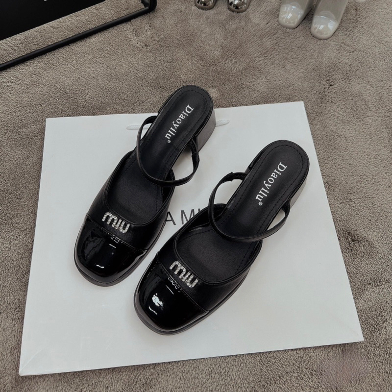 Giày sục gót vuông 5p Miu da siêu mềm 666-A1