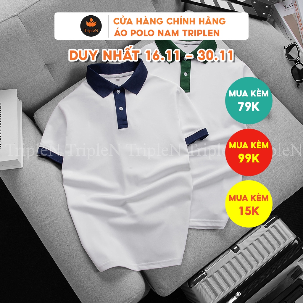 Áo thun polo nam tay ngắn TripleN chất liệu vải cá sấu co giãn thoáng mát, thiết kế thời trang