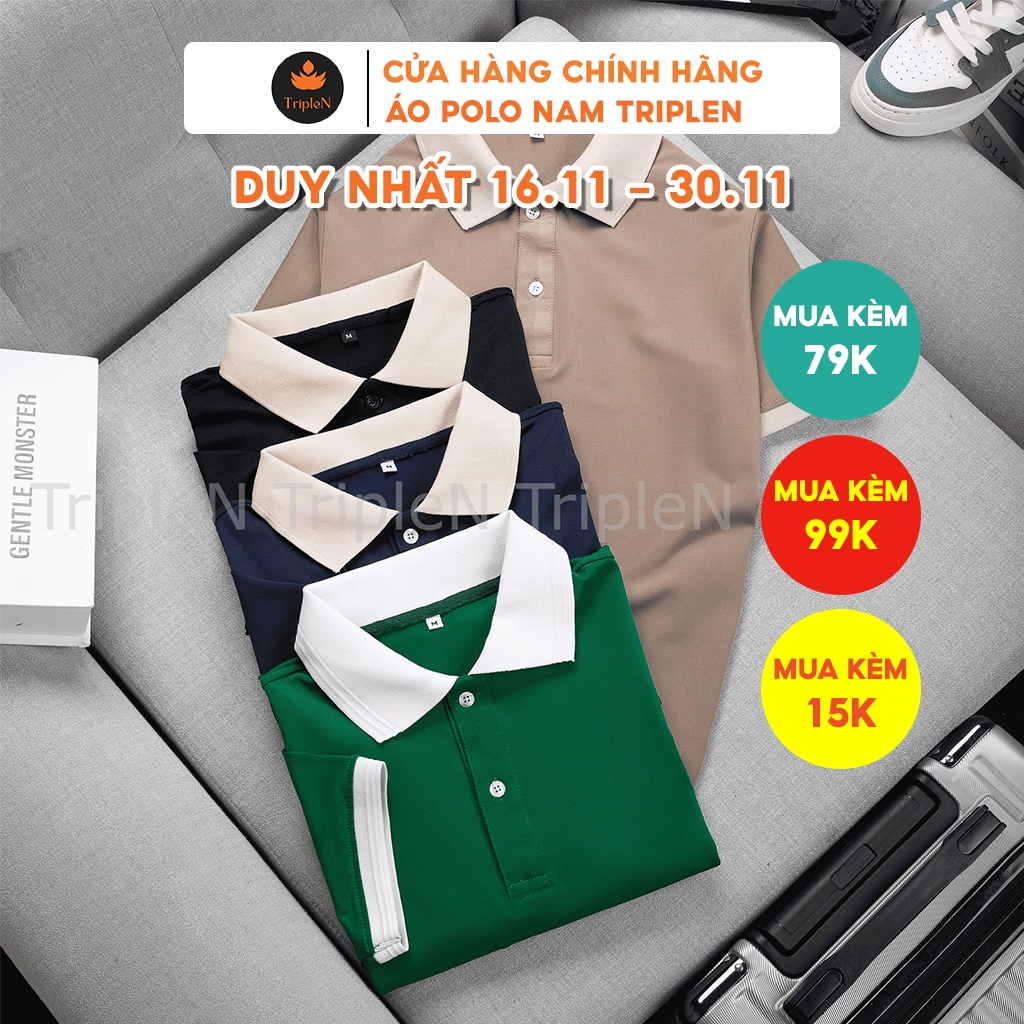 Áo polo nam TripleN ngắn tay vải cá sấu thoáng mát, kiểu dáng thời trang dễ phối đồ