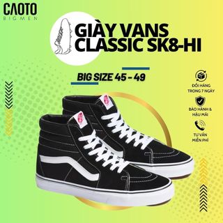 Giày Sneaker Cổ Cao Vans Sk8-HI Đen Viền Trắng Big Size - Giày Nam Big Size 45 46 47 48