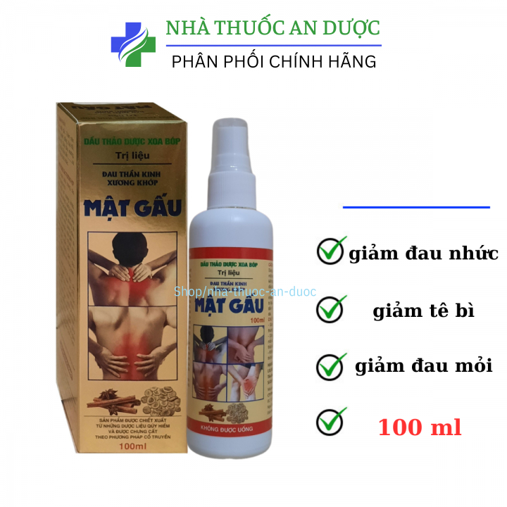 Dầu thảo dược xoa bóp mật gấu giúp giảm đau thần kinh xương khớp, giảm đau nhức xương hộp 100 ml