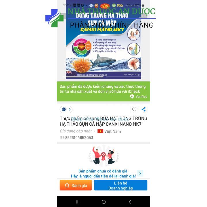 SỮA HẠT ĐÔNG TRÙNG HẠ THẢO SỤN CÁ MẬP CANXI NANO MK7 giúp chắc khoẻ xương, ngăn ngừa loãng xương hộp 900g