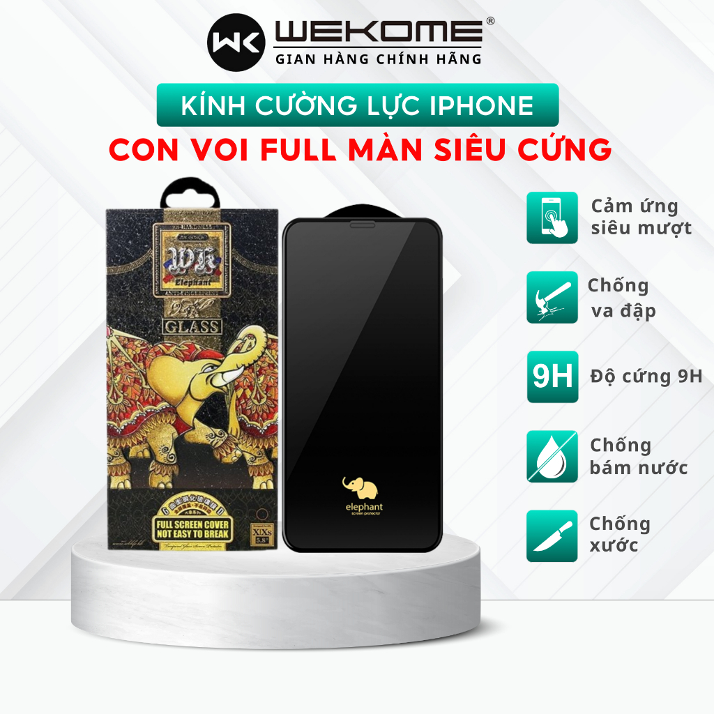 Kính cường lực iphone 6D Wekome Elephant Full HD trong suốt dán màn hình iphone X Xsm 11 12 13 14 15 Promax