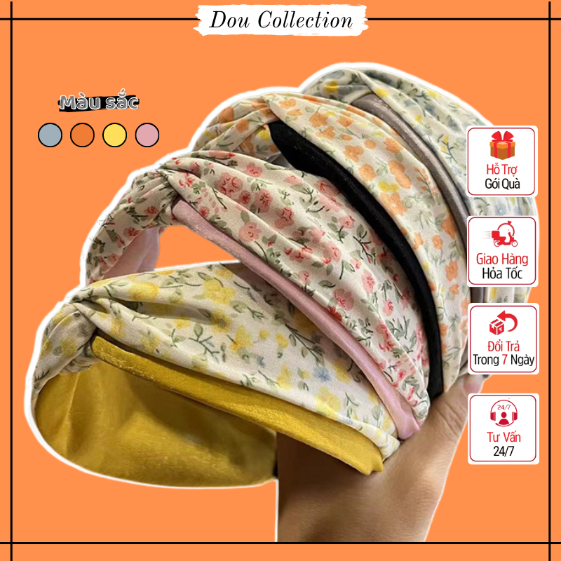 Băng đô mấn cài tóc nữ xếp li, bờm áo dài chất lụa họa tiết hoa nhí phối xếp li nhiều màu phong cách hàn quốc - Mã CT028