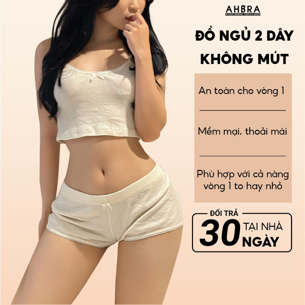 Set Đồ Ngủ Cotton 2 Dây Không Mút Thông Hơi Mặc Thoải Mái AHBRA SW03 Quần Ngủ Cạp Thấp Không Gây Hằn Da
