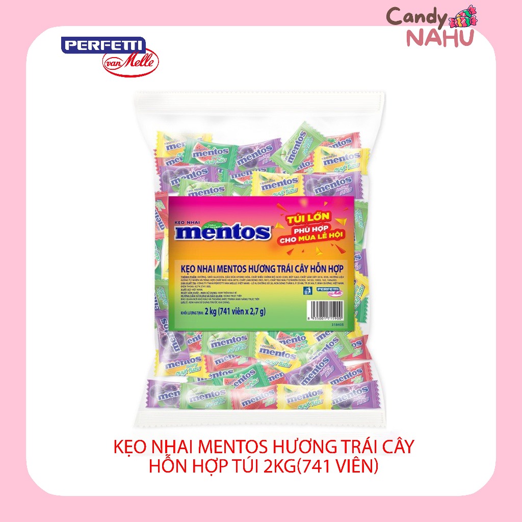 Kẹo nhai Mentos hương trái cây hỗn hợp túi 2kg(741 viên)