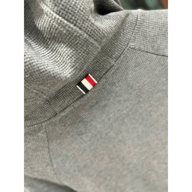Áo hoodie zip - Thom Browne - TB 4bar xám len dệt kim new