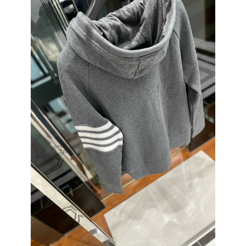 Áo hoodie zip - Thom Browne - TB 4bar xám len dệt kim new