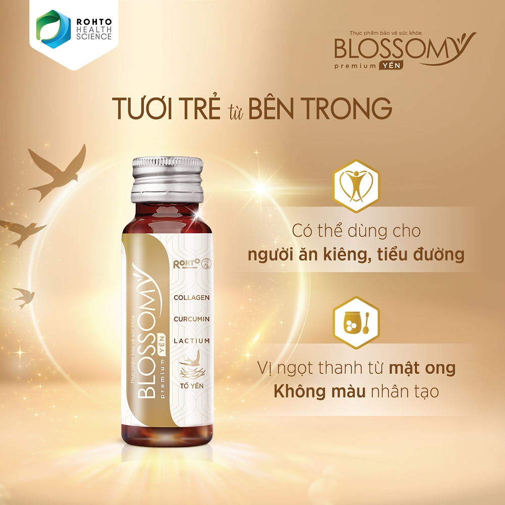 [VB] Bộ 2 hộp thực phẩm uống collagen giúp sáng đẹp da, hỗ trợ ngủ ngon Blossomy Premium Tổ Yến + Blossomy Curcumin