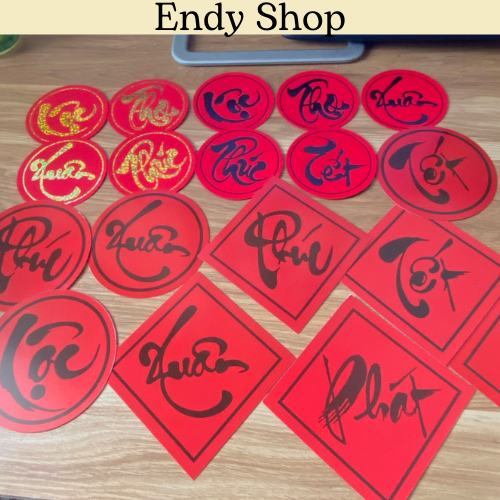 Chữ thư pháp Xuân, Phúc, Lộc, Thọ, Tết, Phát trang trí tết, phụ kiện làm giỏ quà, dán hộp handmade