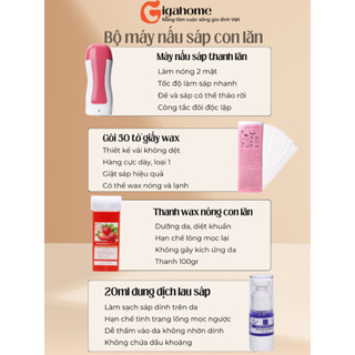 Bộ Máy Nấu Sáp Wax Lông Con Lăn + Thanh Sáp Wax + 50 Tờ Giấy Kèm 20ml Dung Dịch Lau Sáp GIGAHOME