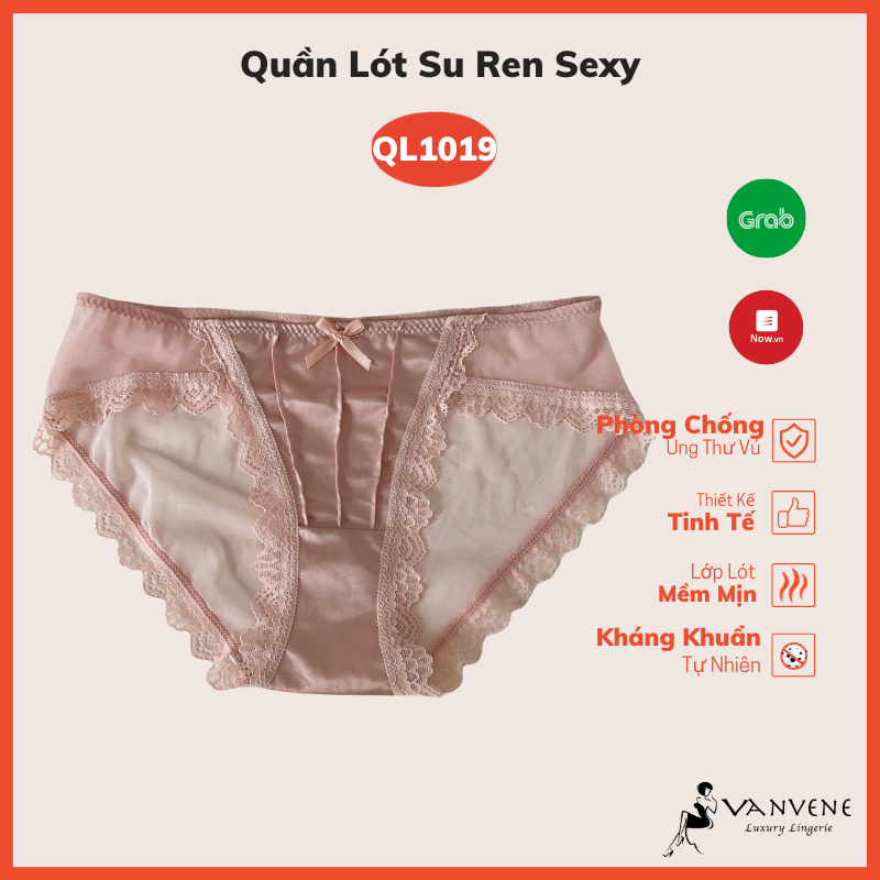 Quần lót nữ Vanvene QL1019, quần su ren lưới gắn nơ sexy quyến rũ mềm mại có size thoáng mát