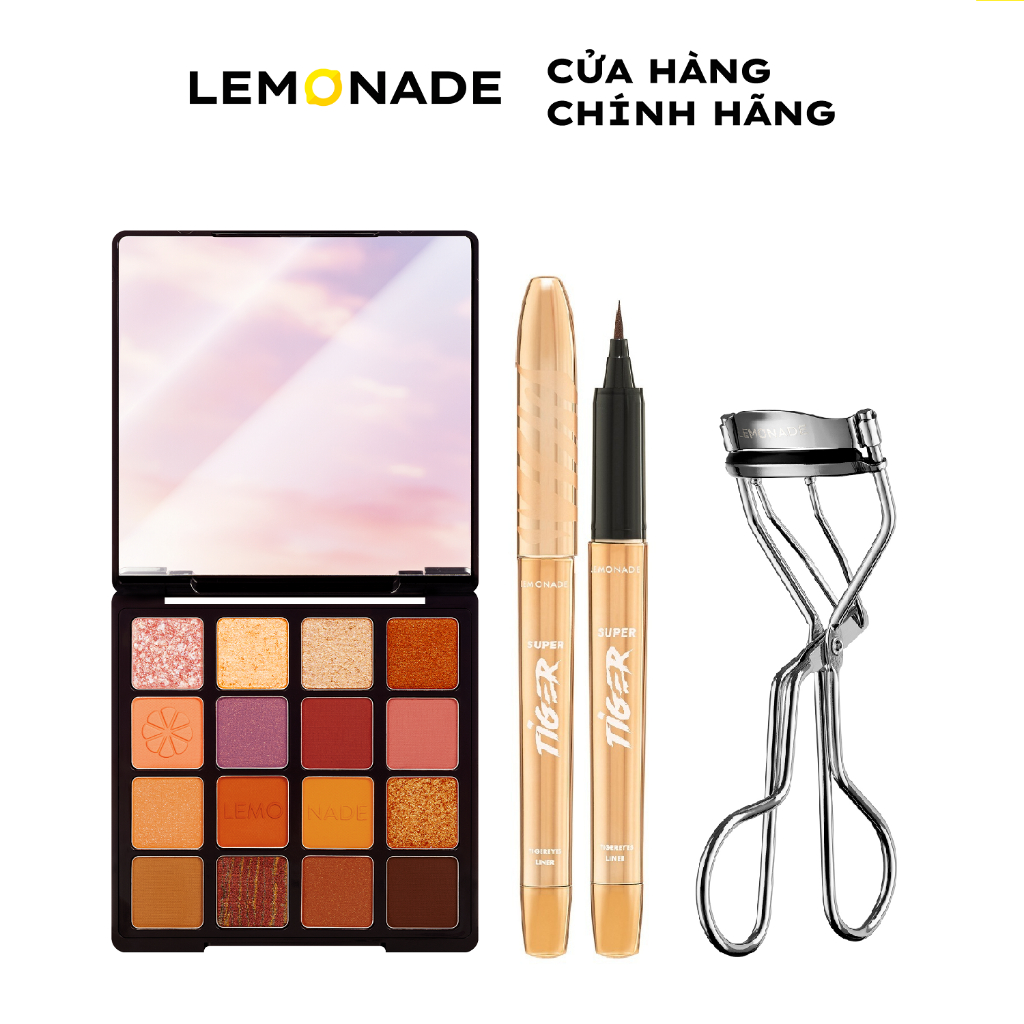 Combo Lemonade Bảng phấn mắt Aesthetic Eyeshadow Palette và Bút kẻ mắt SuperTiger & Kẹp mi cong lâu (20,8g&1g&22g)