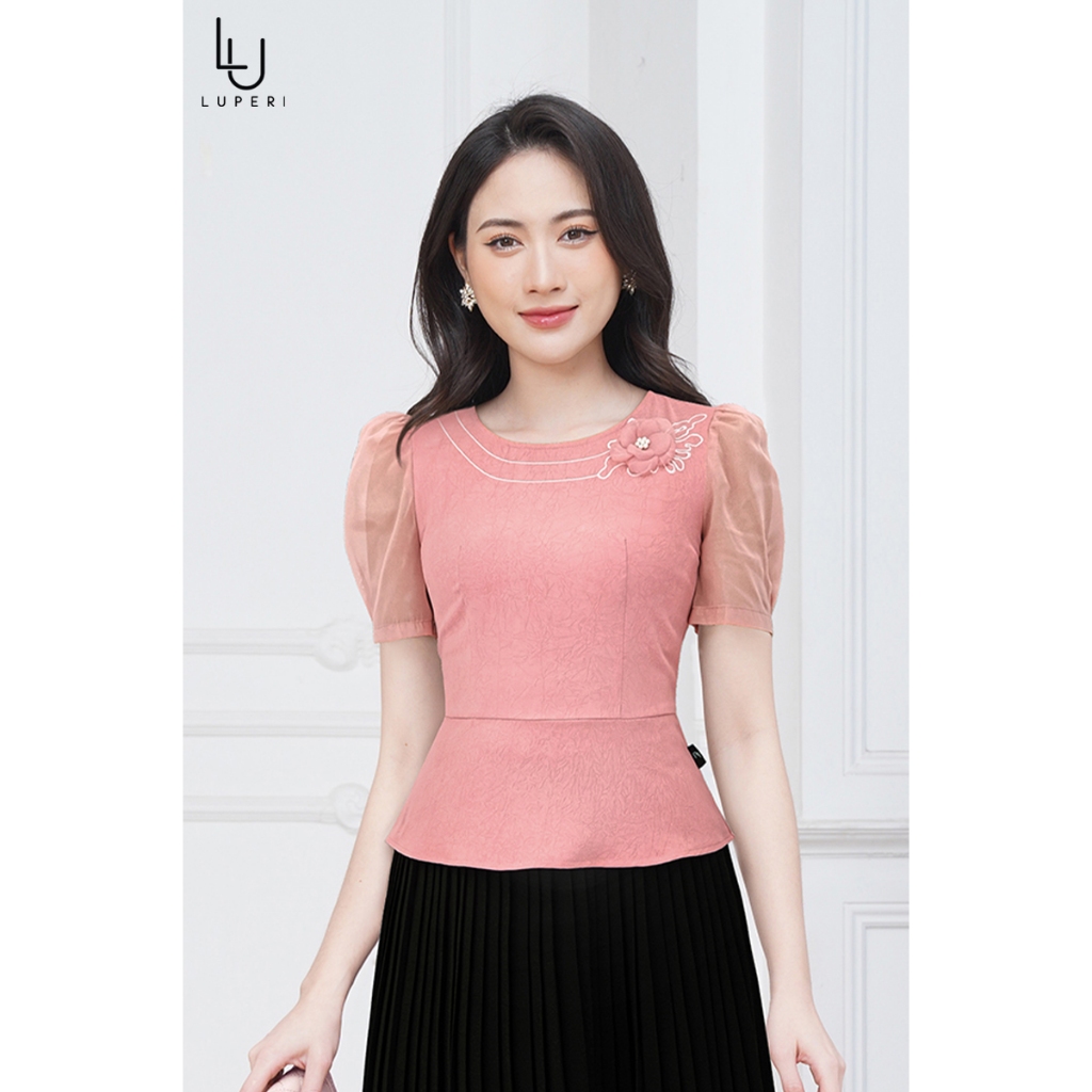 Áo Sơ Mi Nữ Bo Eo Phối Hoa cổ LUPERI LFSM1226 Kiểu Dáng Thanh Lịch Cho Nữ Công Sở