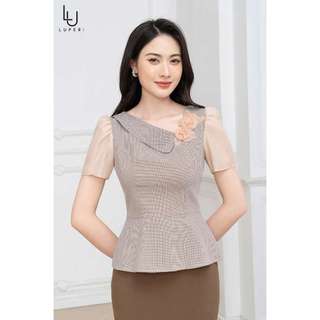 Áo sơ mi kẻ phối hoa cổ luperi lfsm1227 kiểu dáng peplum thanh lịch cho nữ công sở