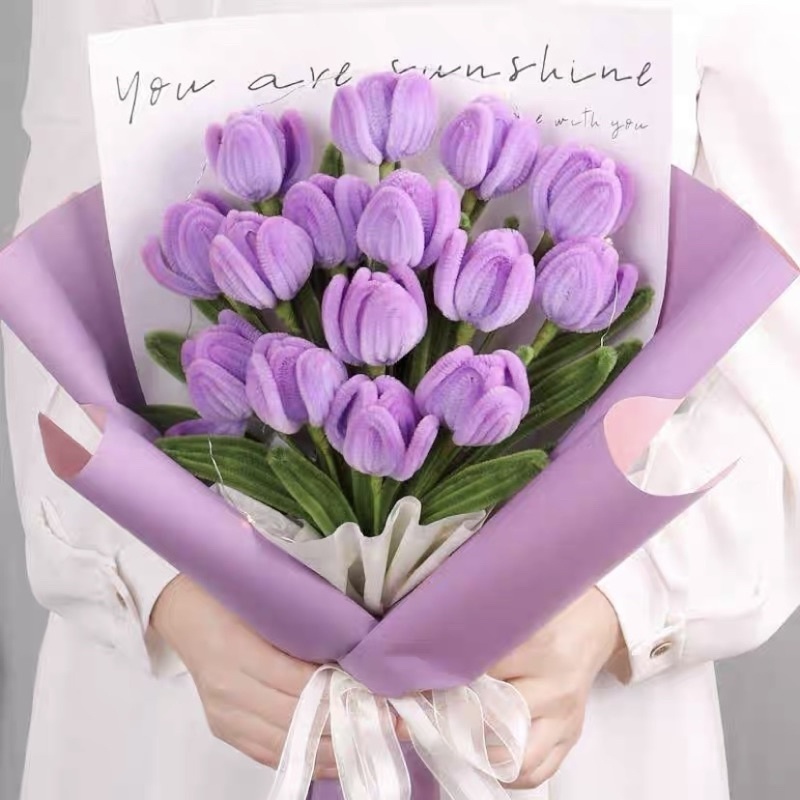 Set nguyên liệu làm hoa tulip bằng dây kẽm nhung, nguyên liệu làm hoa handmade siêu xinh ai cũng làm được