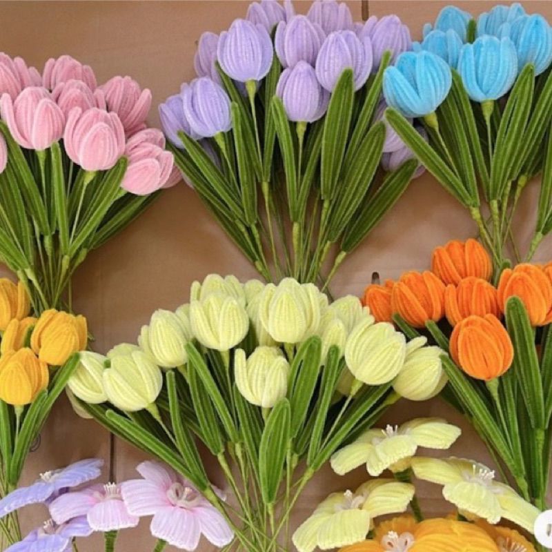 Set nguyên liệu làm hoa tulip bằng dây kẽm nhung, nguyên liệu làm hoa handmade siêu xinh ai cũng làm được
