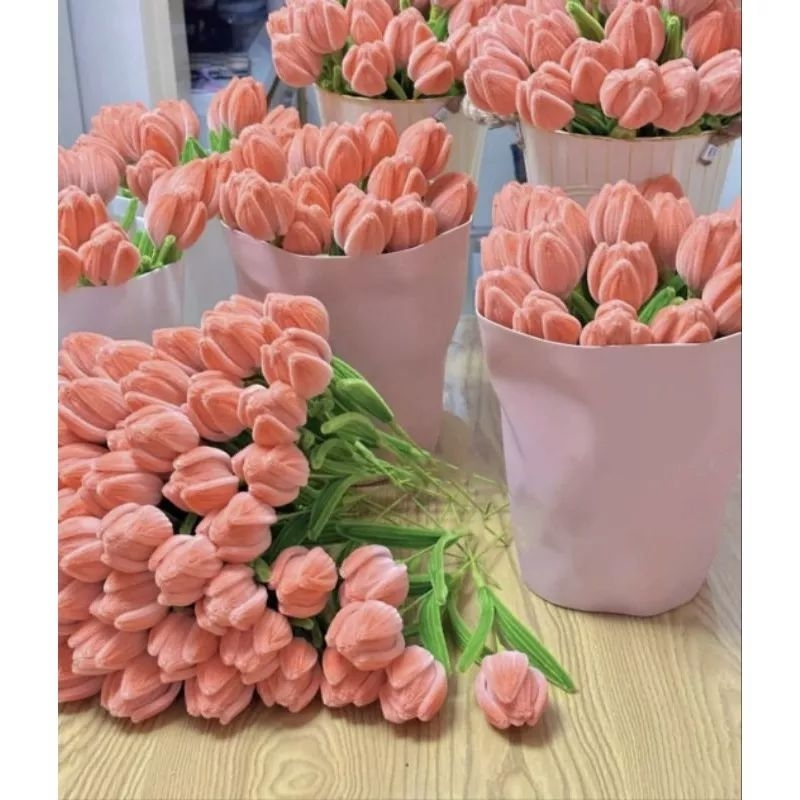 Set nguyên liệu làm hoa tulip bằng dây kẽm nhung, nguyên liệu làm hoa handmade siêu xinh ai cũng làm được