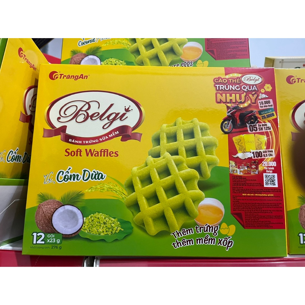 Bánh Mềm Belgi Hộp 276g Tràng An Vị Cốm Dừa/Trứng Kèm Túi