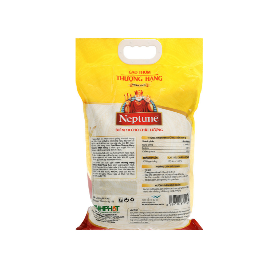 Gạo thơm thượng hạng Neptune nhãn vàng túi 5kg