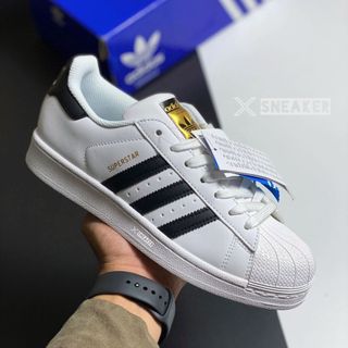 Giày Adidas Superstars Trắng Đen Nam Nữ, giày Das trắng sọc đen bản Trung Full Bill Box