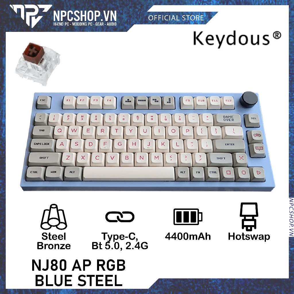BÀN PHÍM CƠ KEYDOUS NJ80 AP RGB BLUE STEEL - KAILH BOX BROWN