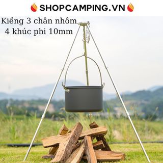 Kiềng 3 chân hợp kim nhôm 4 khúc phi 10mm, giá treo nồi cắm trại, dã ngoại - Camping VietNam