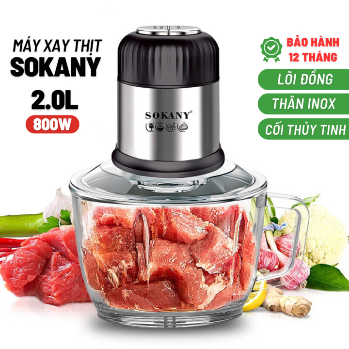 Máy Xay Thịt Đa Năng YUNOZA SK-7025 Công Suất 800W Với Cối Thủy Tinh Dung Tích 2L, Máy Xay Thực Phẩm Với 4 Lưỡi Dao Sắc