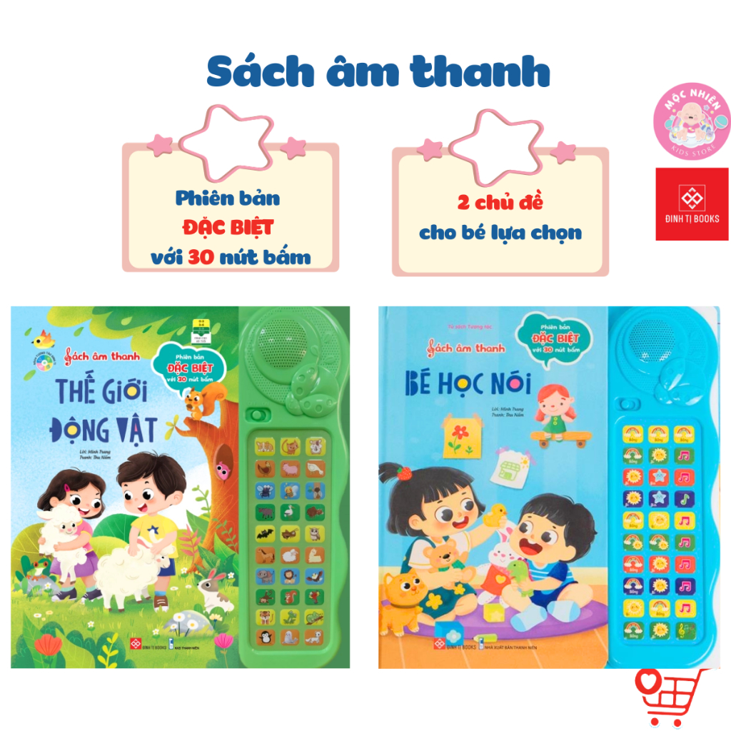  Sách Âm Thanh Phiên Bản Đặc Biệt với 30 Nút Bấm - Thế Giới Động Vật và Bé Học Nói - Đinh Tị Books 