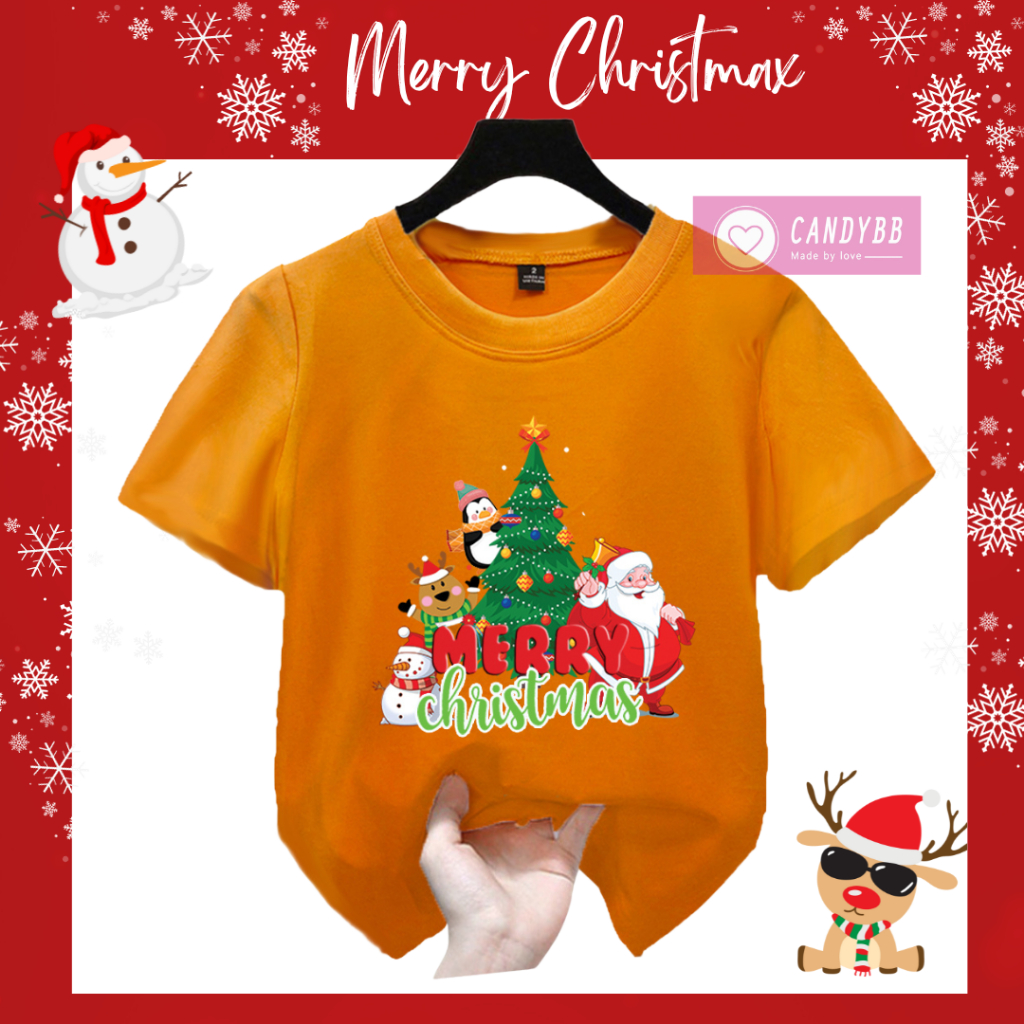 Áo thun Noel Giáng Sinh Cây Thông cổ tròn tay ngắn cho bé trai bé gái, Size từ 10kg - 60kg