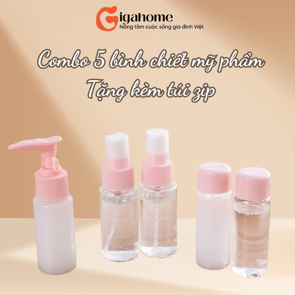 Bộ Chiết Mỹ Phẩm Du Lịch 5 Món GIGAHOMEVN Sự Tiện Lợi Đúng Đắn Trong Túi Zip Siêu Xinh 4002