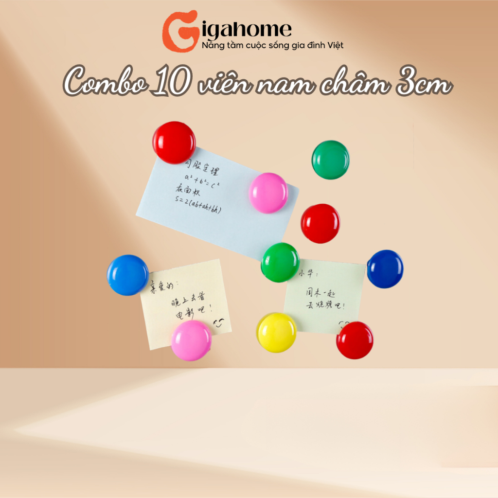Combo 10 Viên Nam Châm, Dùng Dán Tủ Lạnh Bảng Từ, Đường Kính 3cm GIGAHOME 8555