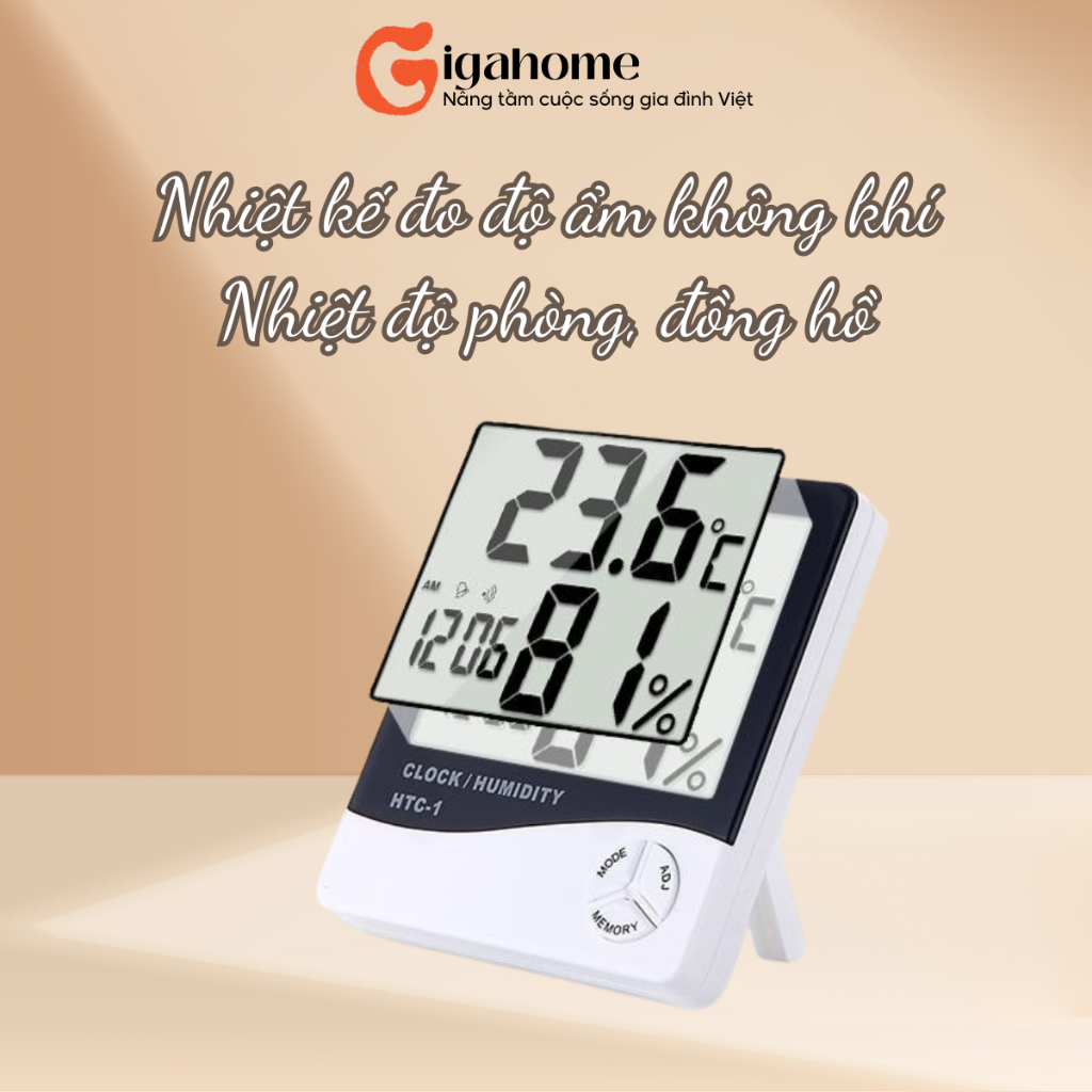 Nhiệt Kế Đo Độ Ẩm Không, Khí Nhiệt Độ Với Đồng Hồ Điện Tử Tích Hợp GIGAHOMEVN 3361