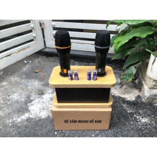 Chân micro để bàn, đế gỗ cắm micro để bàn ntd_audio365 cao cấp-sang trọng, 2 lỗ mic, gỗ mdf cắt cnc, bọc vân gỗ